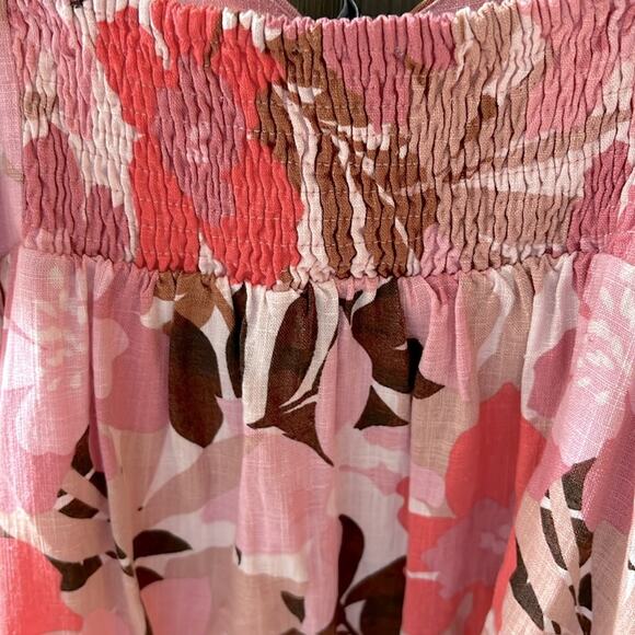 $128 MINKPINK Australia linen cotton mini dress tropical pink floral L - Picture 7 of 9